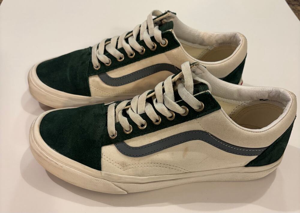 Vans Old Skool Green Suede Cream Sneakers Men 9 Women 10.5 Skate Shoes